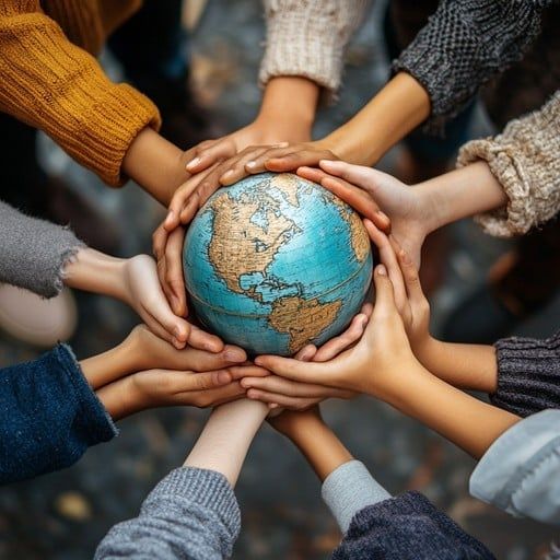 Mains portant le globe, symbole d’engagement collectif